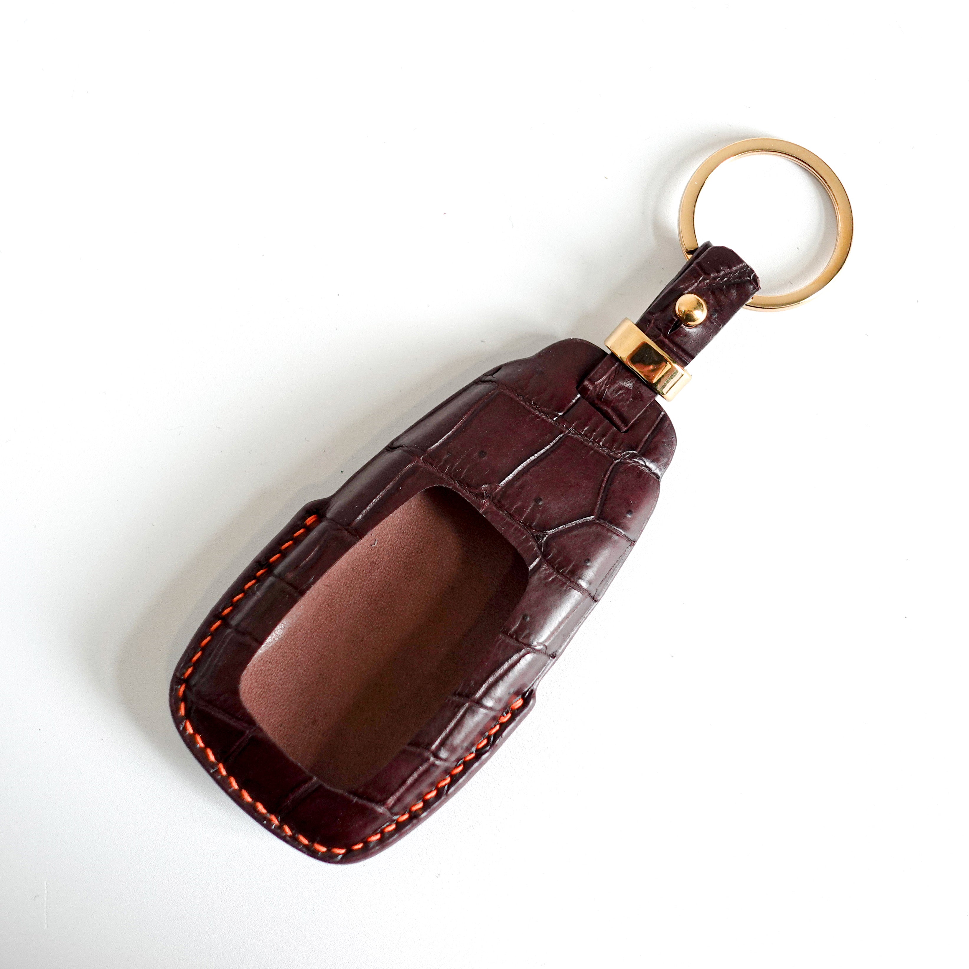 BROWN HANDMADE LEATHER KEY CASE FOR MERCEDES
