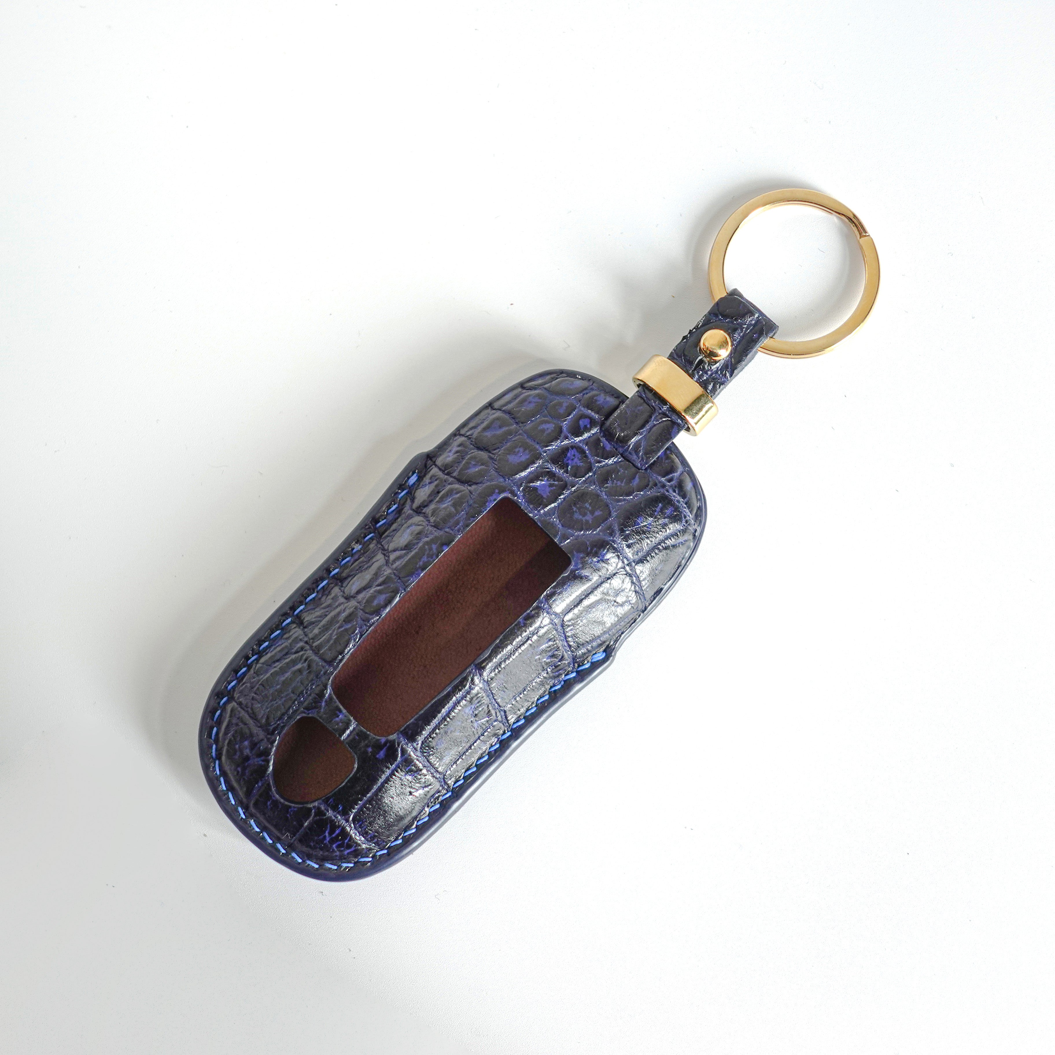 BLUE HANDMADE LEATHER KEY CASE FOR PORCHES
