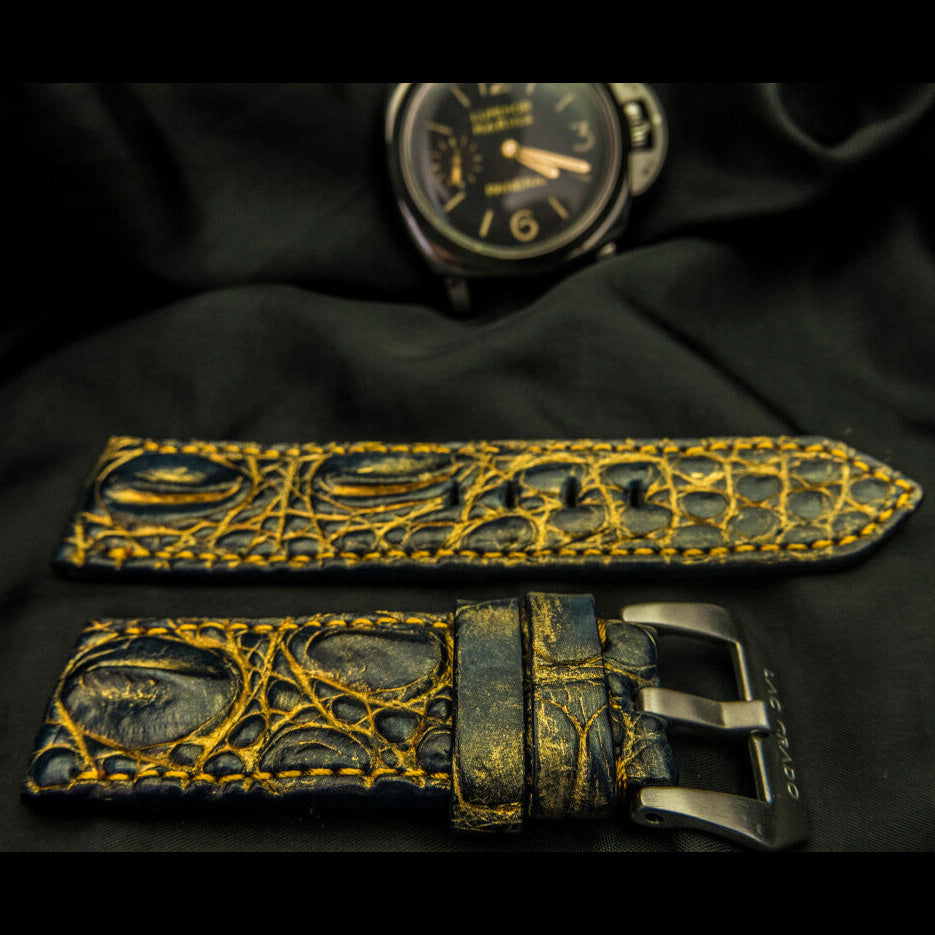 BLACK&GOLD CROCODILE HORNBACK LEATHER STRAP