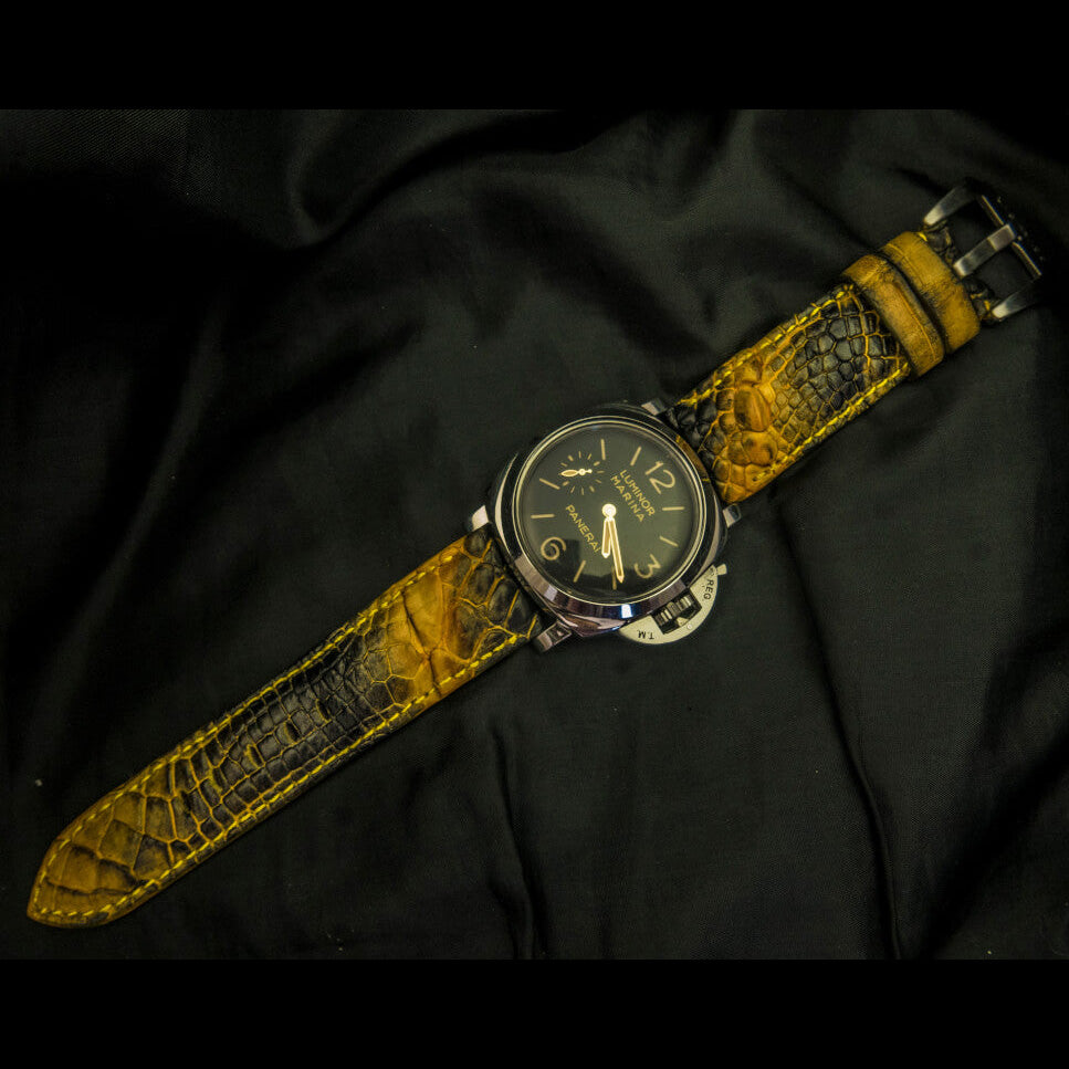 YELLOW&BLACK CROCODILE HORNBACK LEATHER STRAP