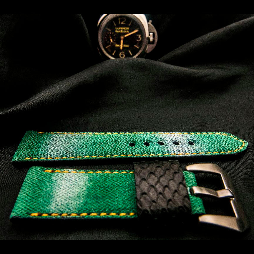 GREEN DENIM LEATHER STRAP