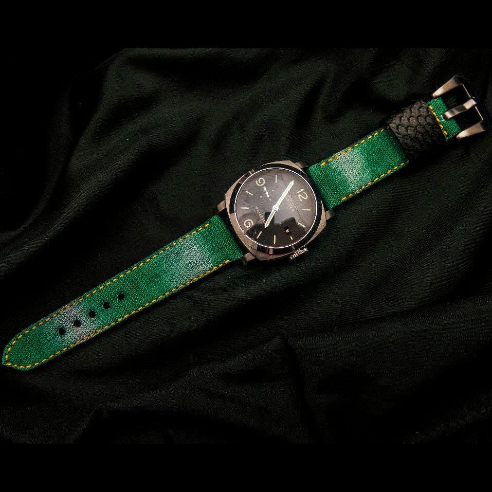 GREEN DENIM LEATHER STRAP