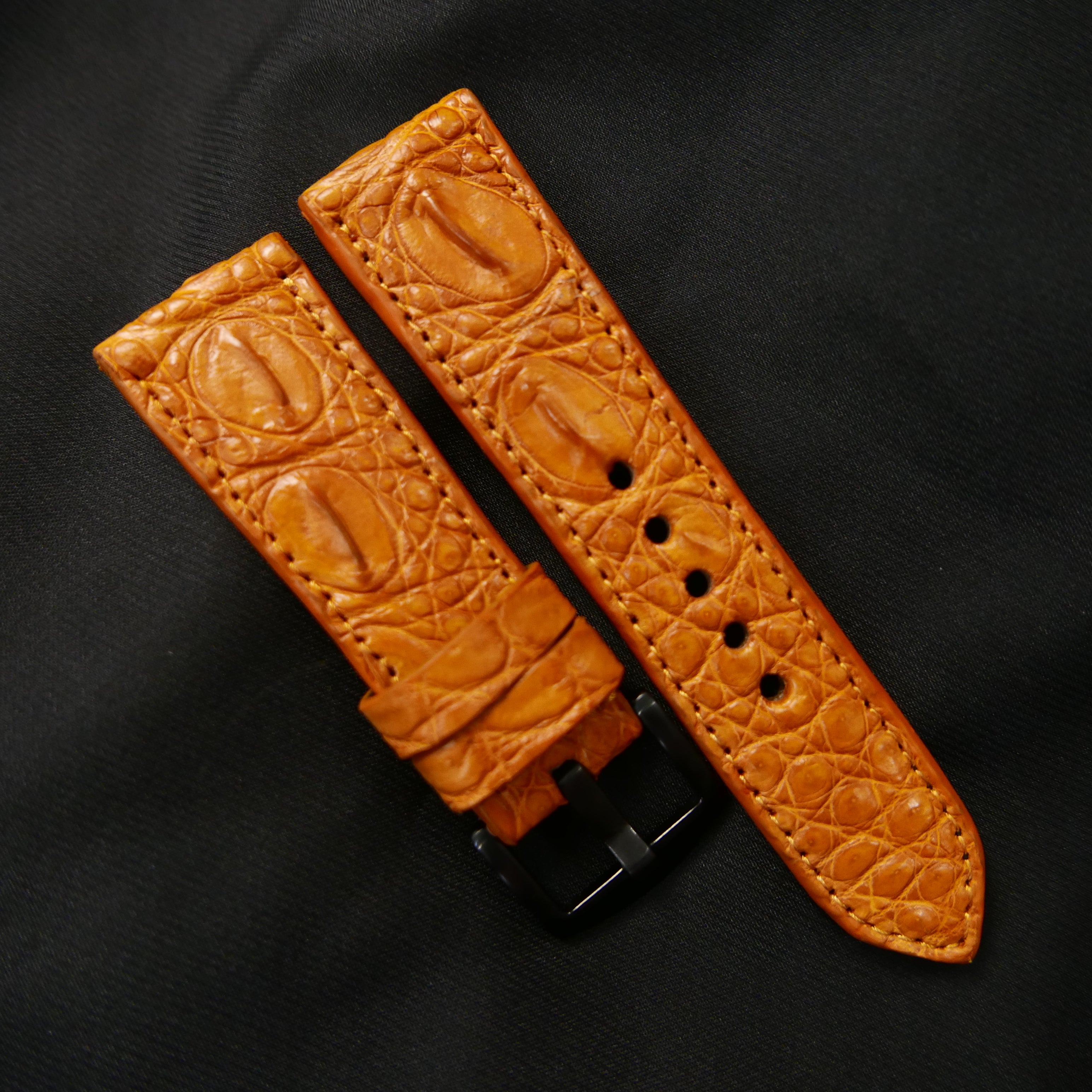 ORANGE CROCODILE HORNBACK LEATHER STRAP - Lac Crado