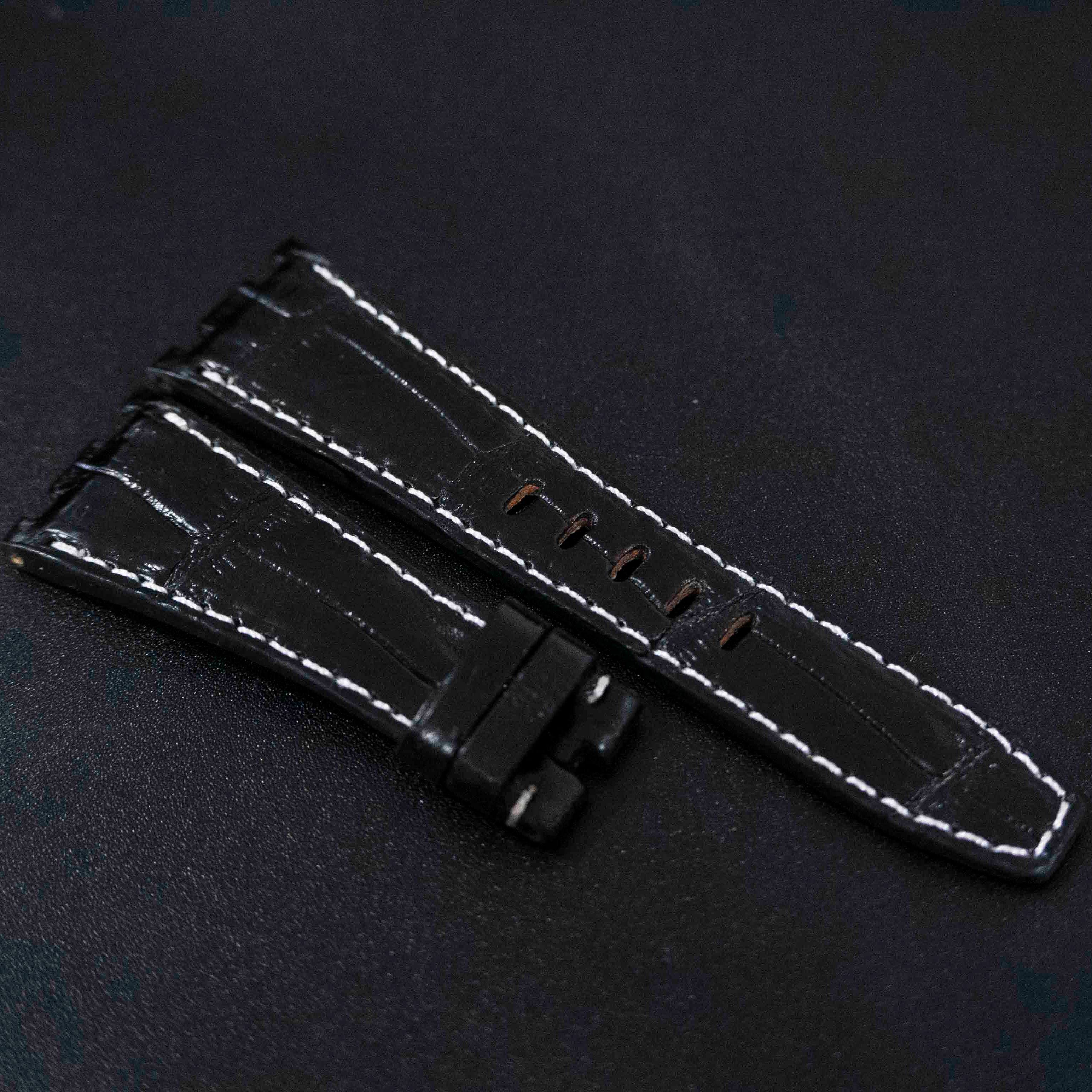 BLACK CROCODILE BELLY LEATHER STRAP