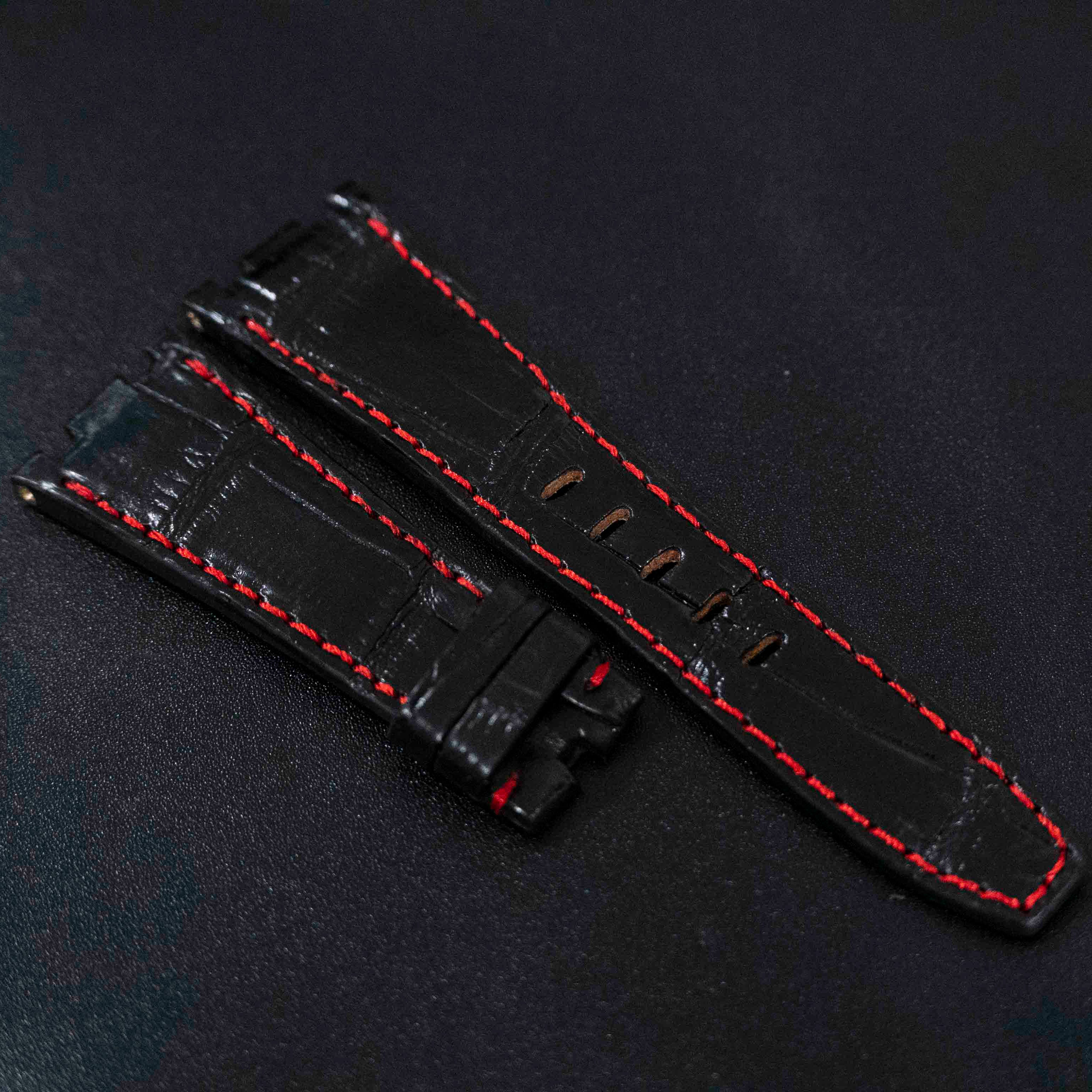 BLACK CROCODILE BELLY LEATHER STRAP