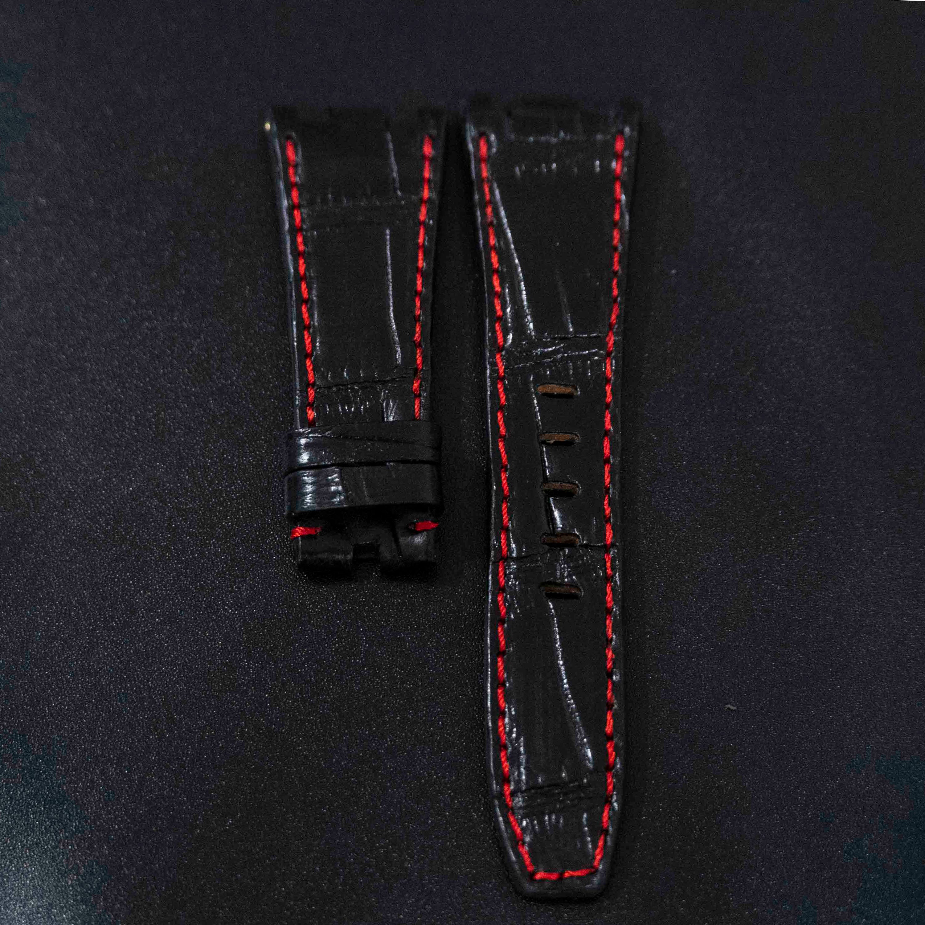 BLACK CROCODILE BELLY LEATHER STRAP