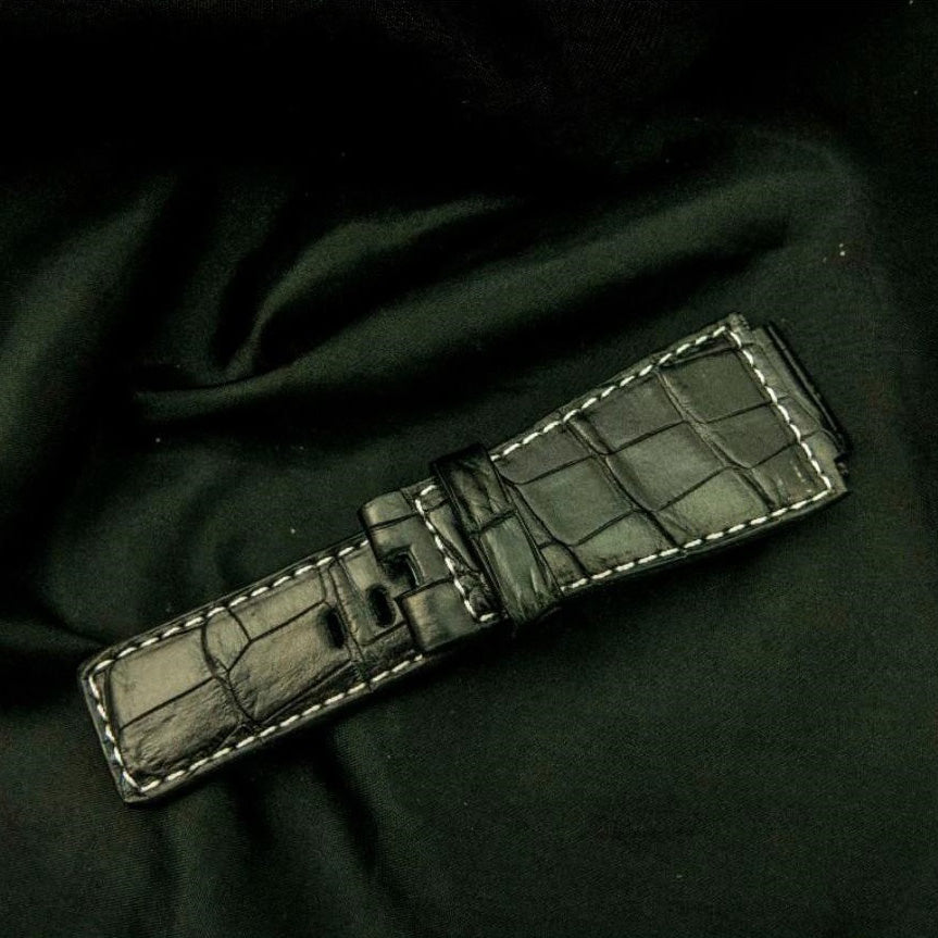 BLACK CROCODILE BELLY LEATHER STRAP