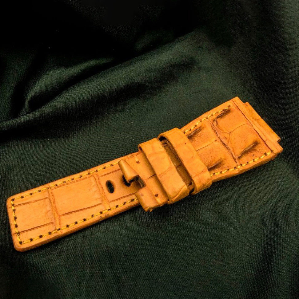 ORANGE CROCODILE HORNBACK LEATHER STRAP