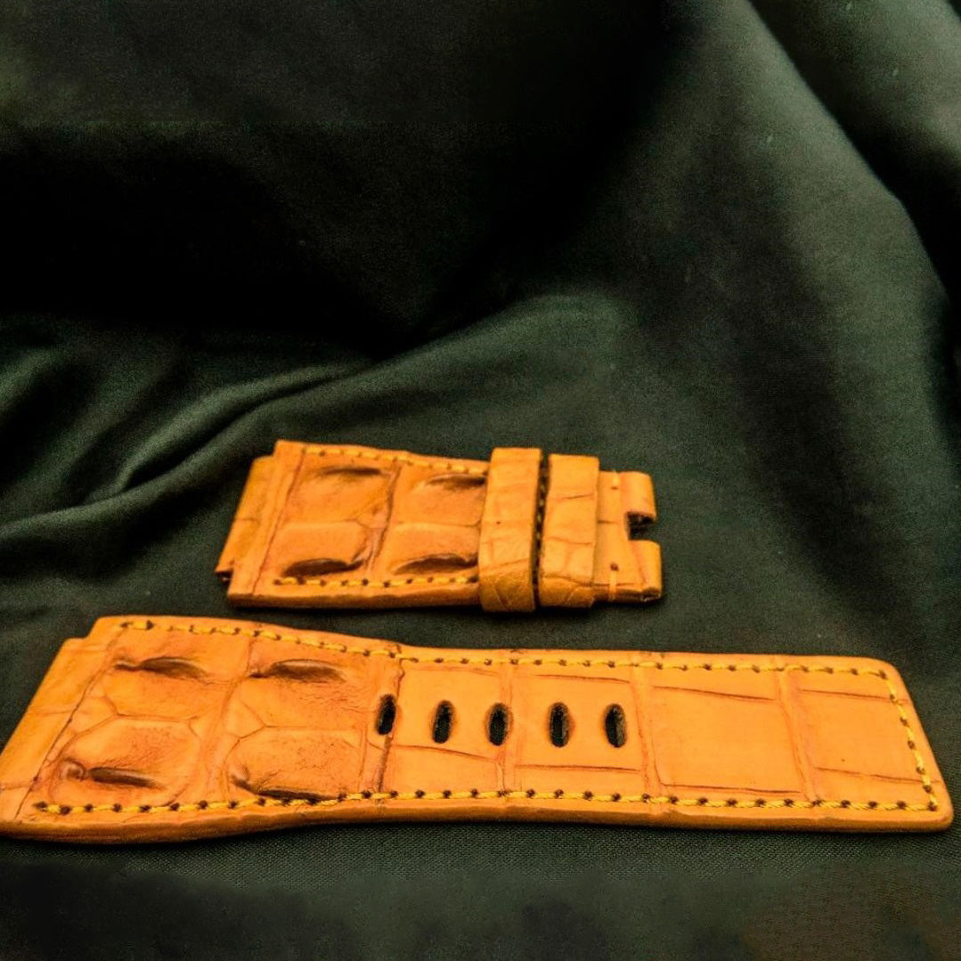ORANGE CROCODILE HORNBACK LEATHER STRAP