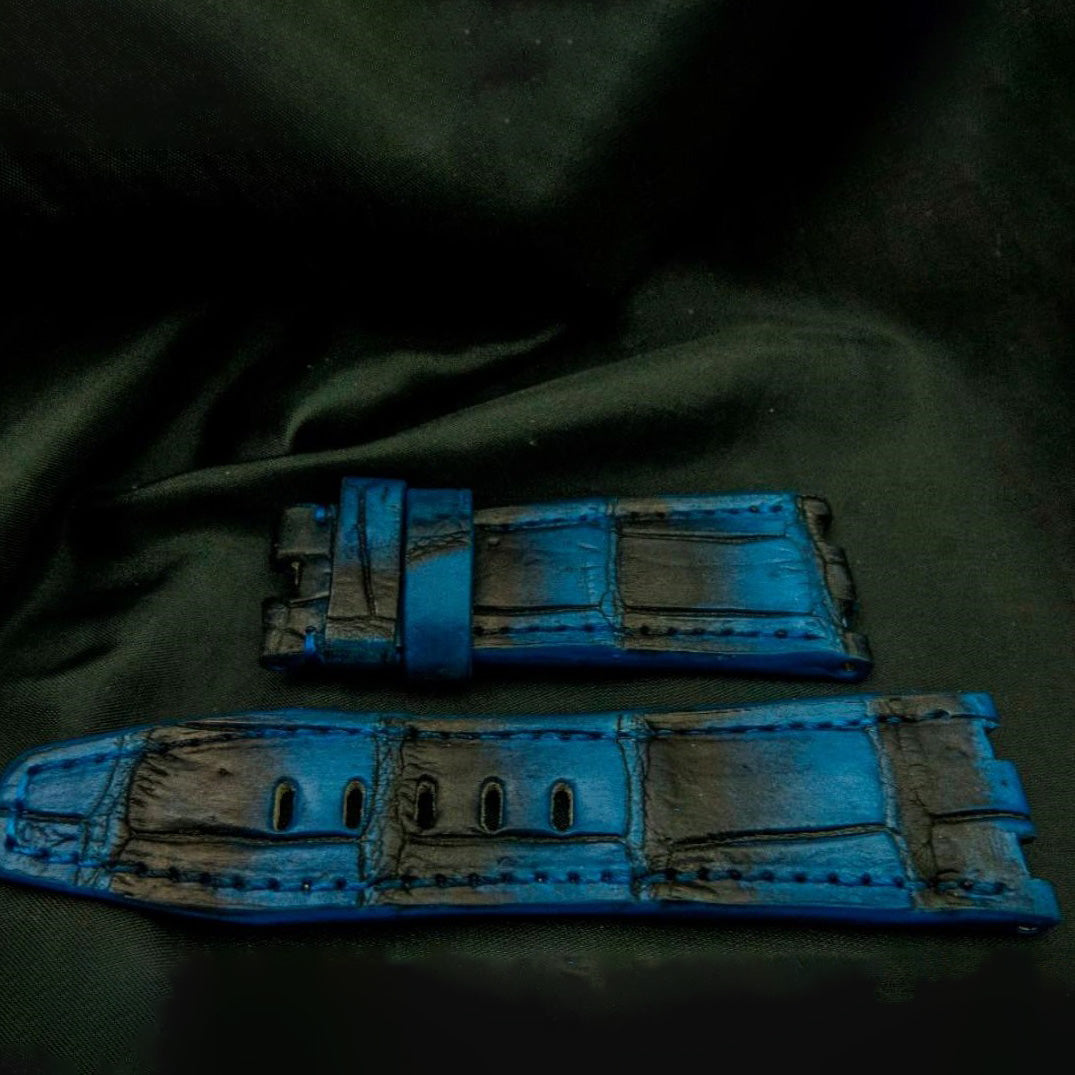 BLUE&BLACK CROCODILE BELLY LEATHER STRAP