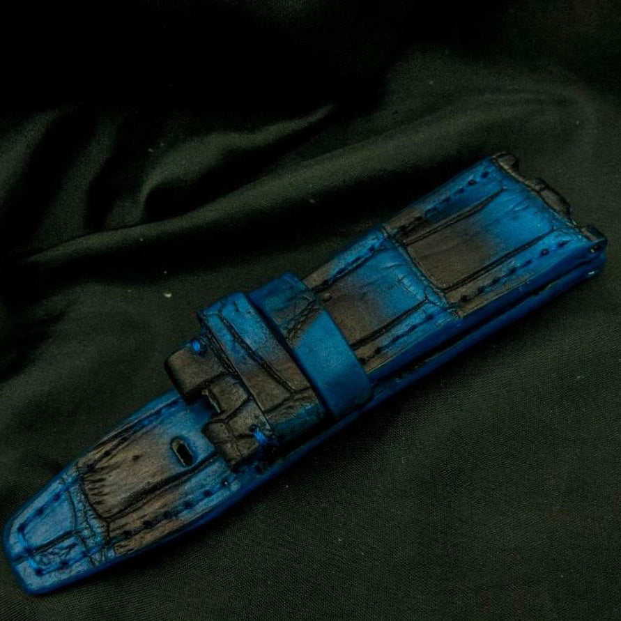 BLUE&BLACK CROCODILE BELLY LEATHER STRAP