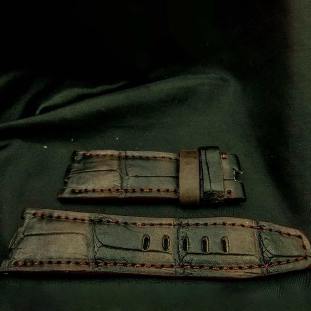 BROWN&BLACK CROCODILE BELLY LEATHER STRAP