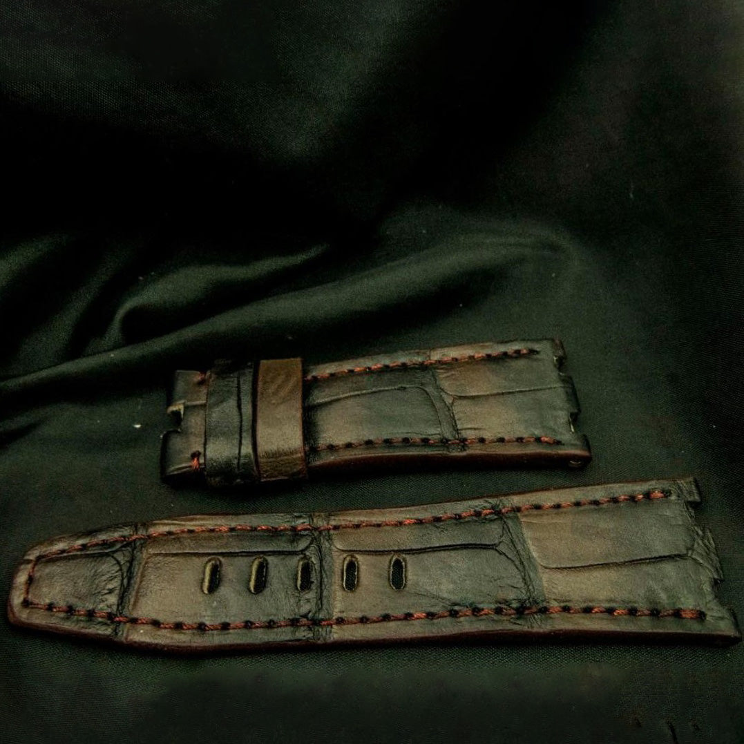 BROWN&BLACK CROCODILE BELLY LEATHER STRAP