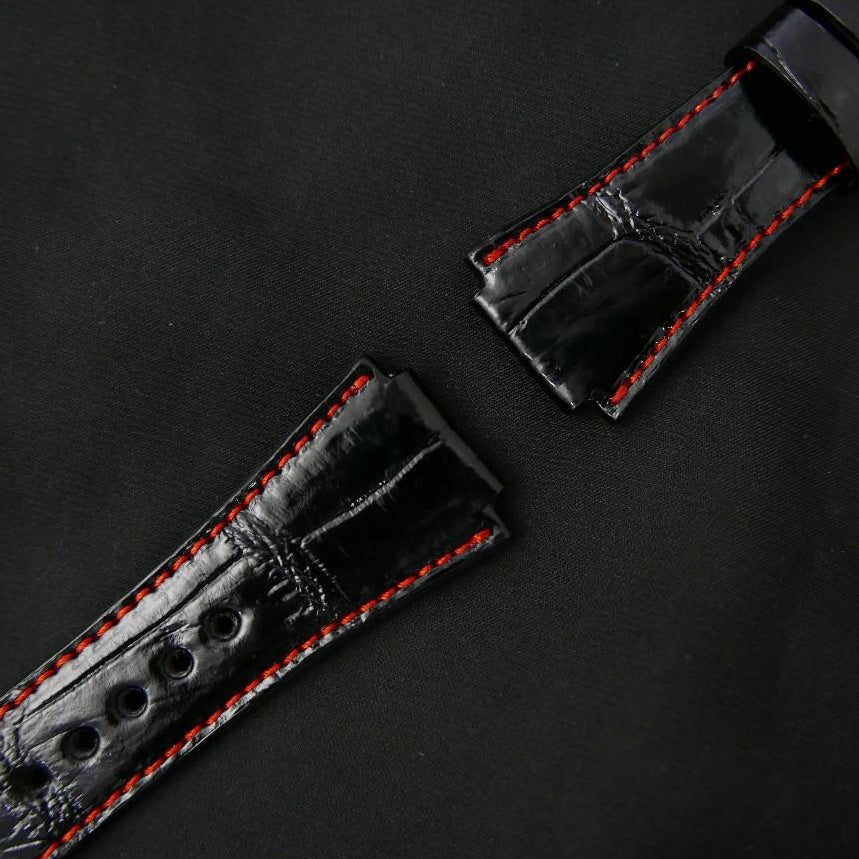 BLACK CROCODILE BELLY LEATHER STRAP