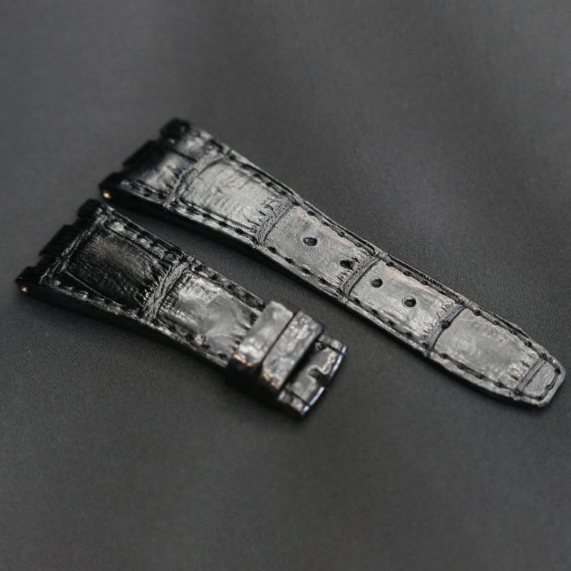 BLACK CROCODILE BELLY LEATHER STRAP