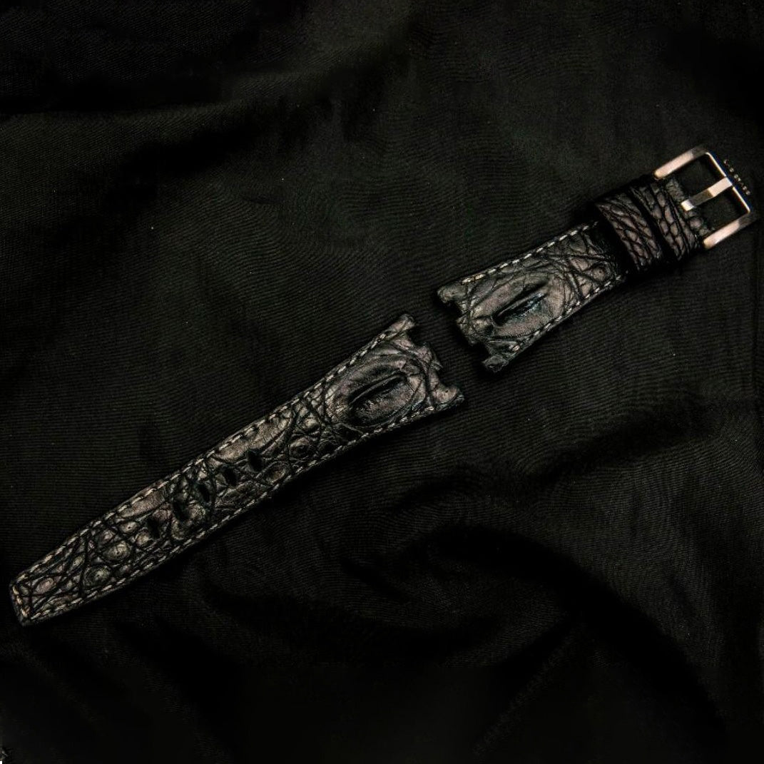BLACK CROCODILE HORNBACK LEATHER STRAP