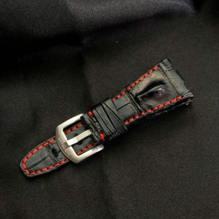 BLACK CROCODILE HORNBACK LEATHER STRAP
