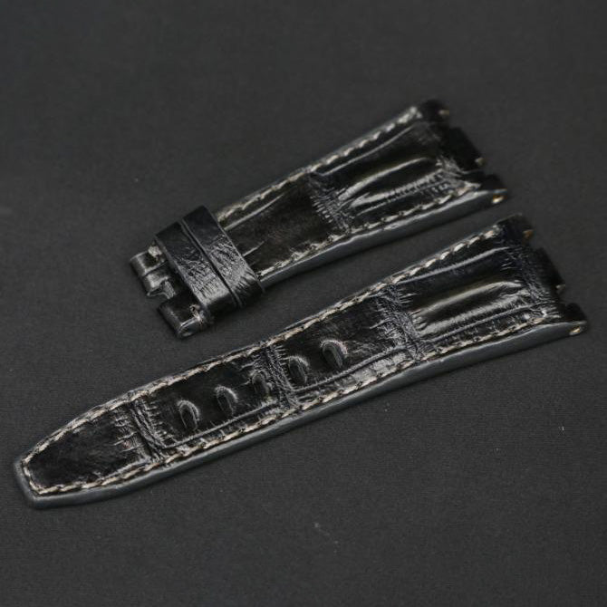 DARK GREY CROCODILE HORNBACK LEATHER STRAP