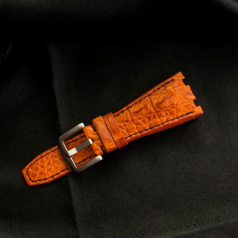 ORANGE CROCODILE HORNBACK LEATHER STRAP