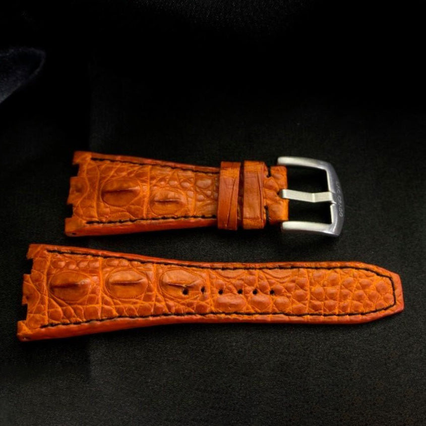 ORANGE CROCODILE HORNBACK LEATHER STRAP