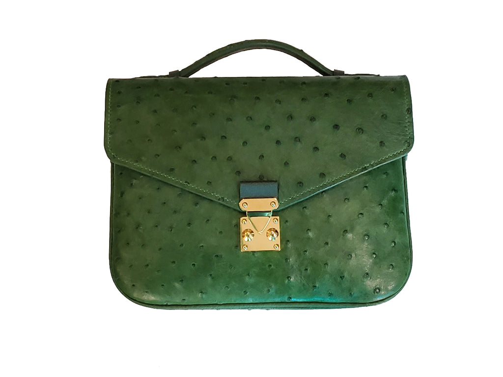 GREEN HANDMADE GENUINE OSTRICH BAG