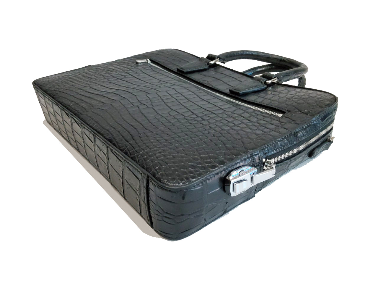 BLACK HANDMADE GENUINE CROCODILE LAPTOP BAG