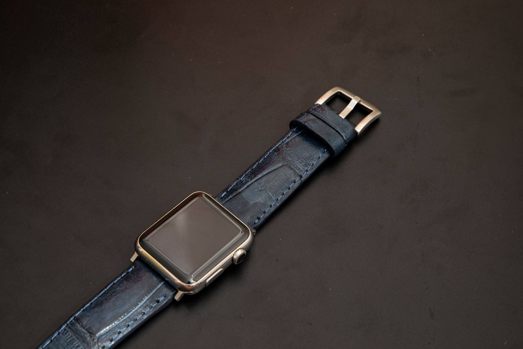 BLUE CROCODILE BELLY LEATHER STRAP