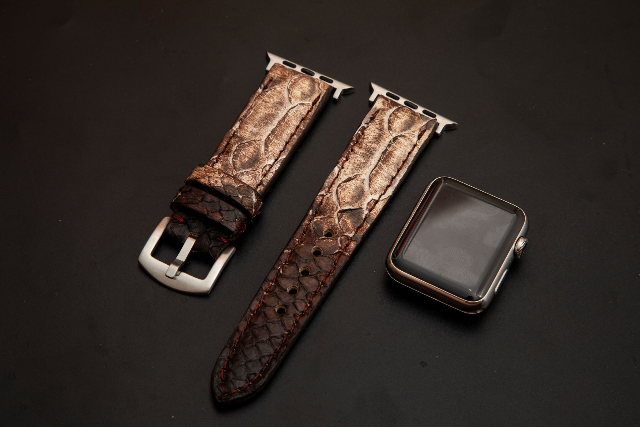 WHITE&BROWN PYTHON LEATHER STRAP