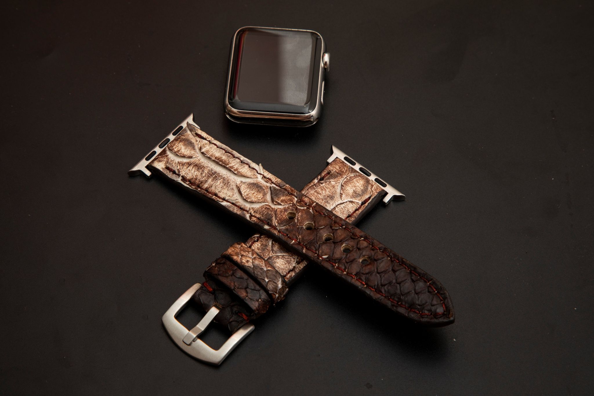 WHITE&BROWN PYTHON LEATHER STRAP
