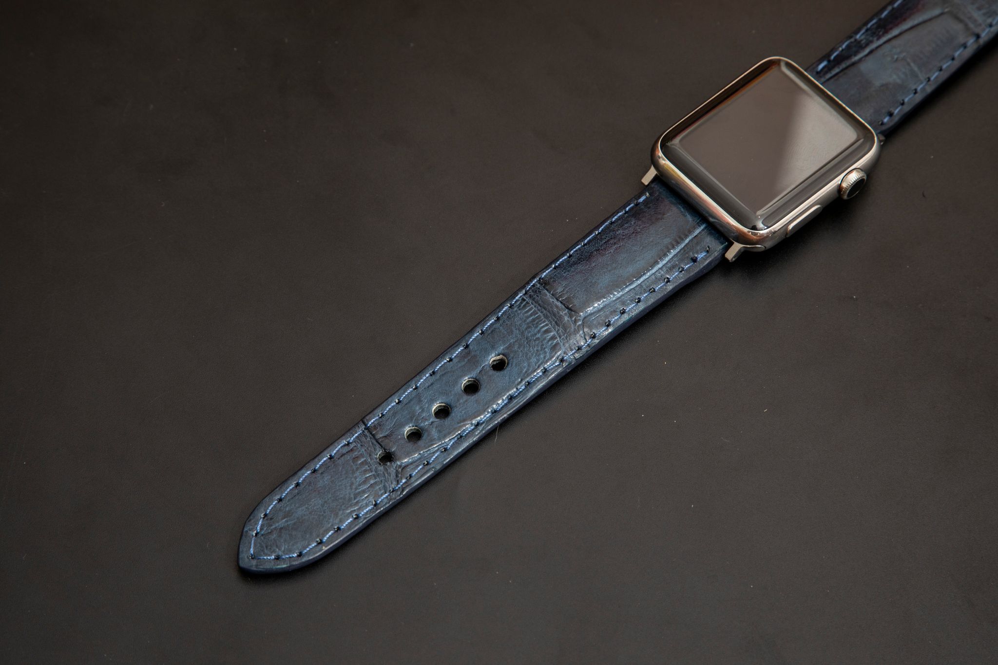 BLUE CROCODILE BELLY LEATHER STRAP