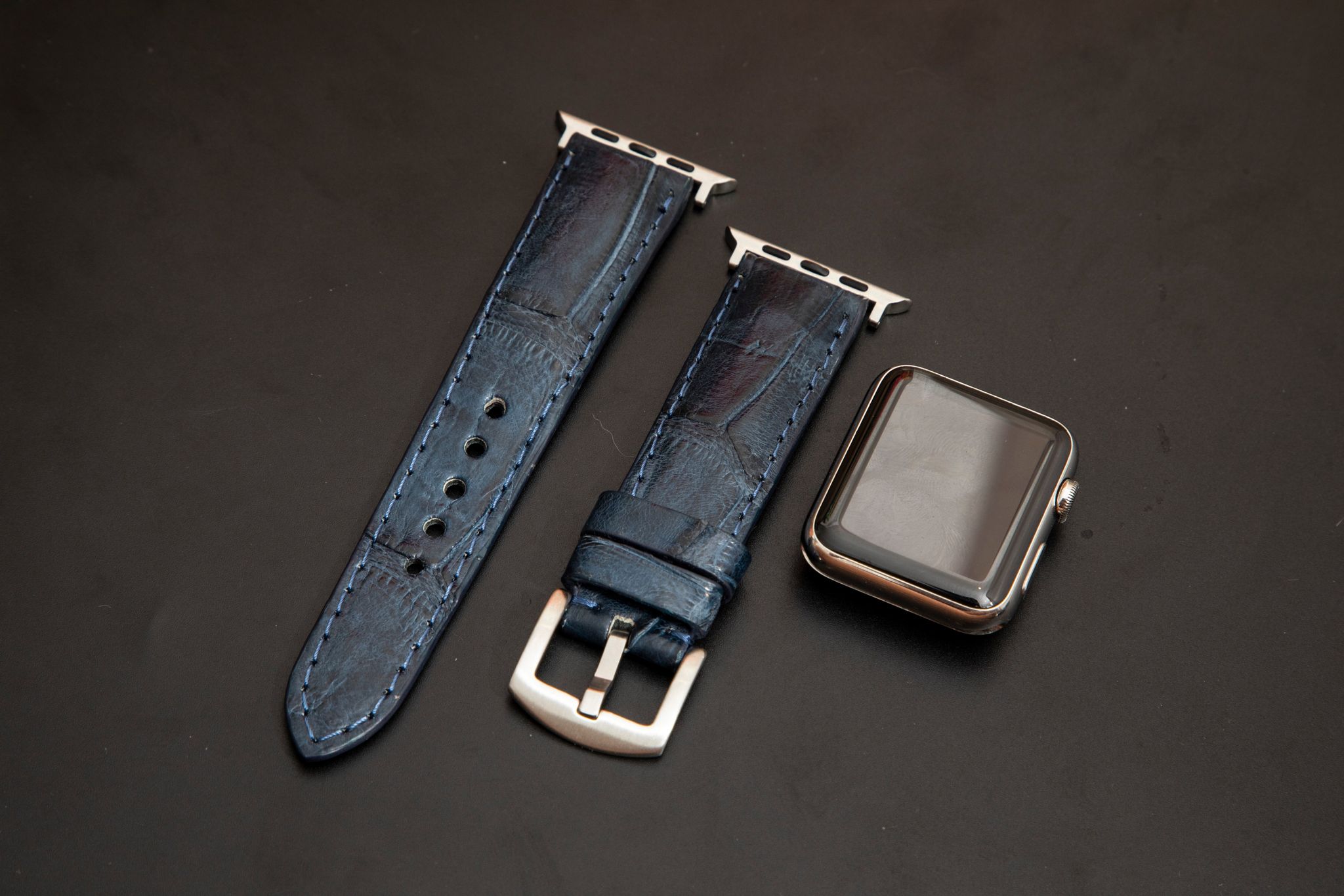 BLUE CROCODILE BELLY LEATHER STRAP