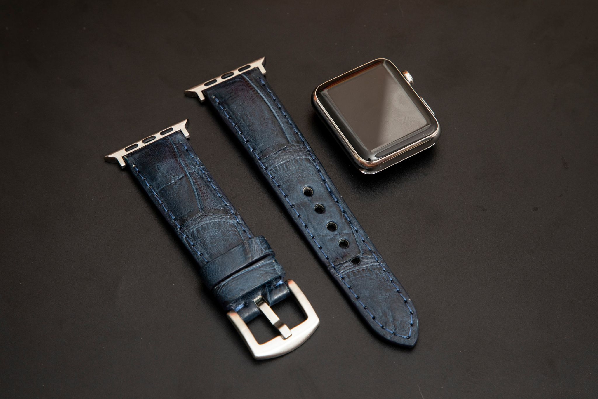 BLUE CROCODILE BELLY LEATHER STRAP