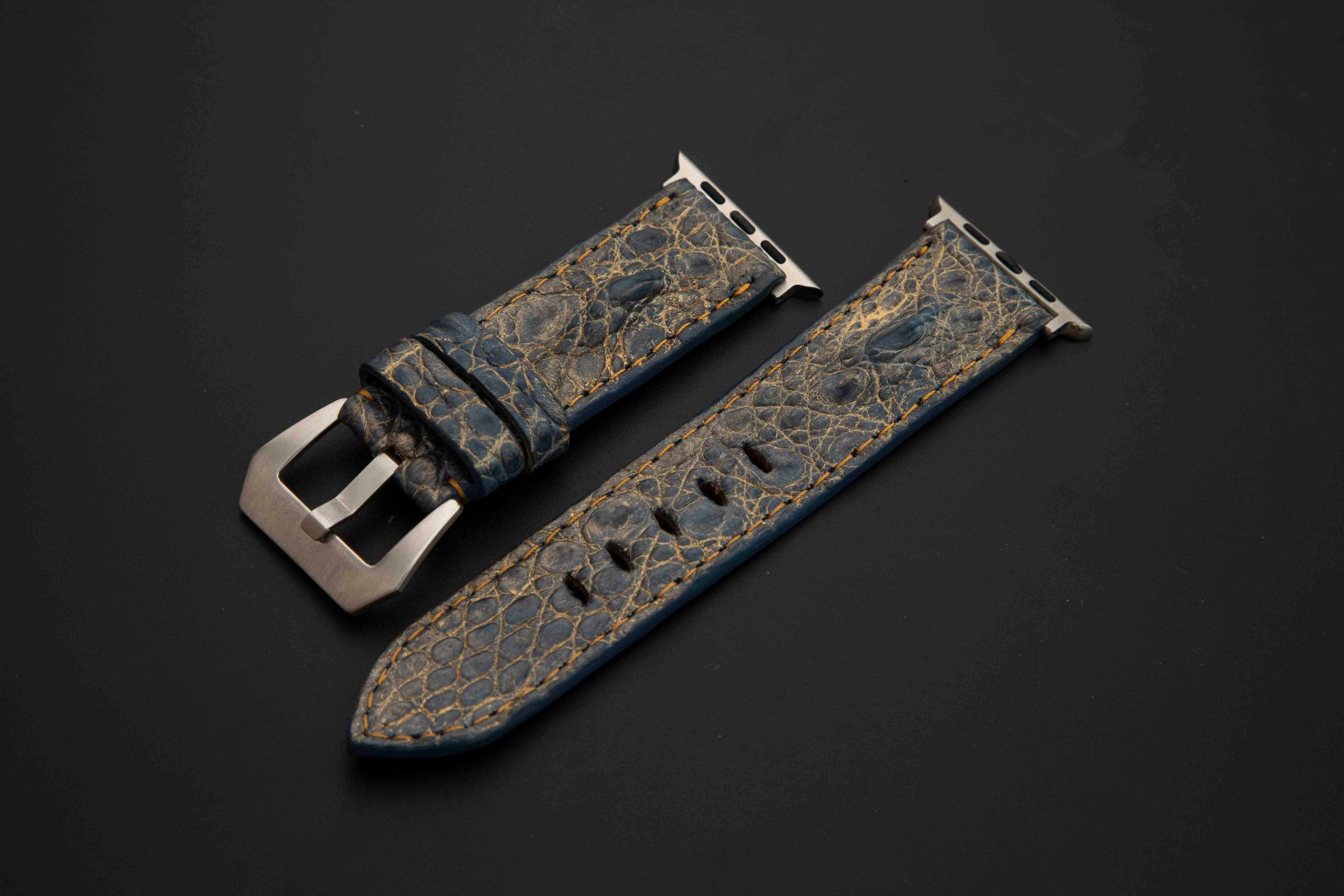 BLUE&GOLD CROCODILE HORNBACK LEATHER STRAP