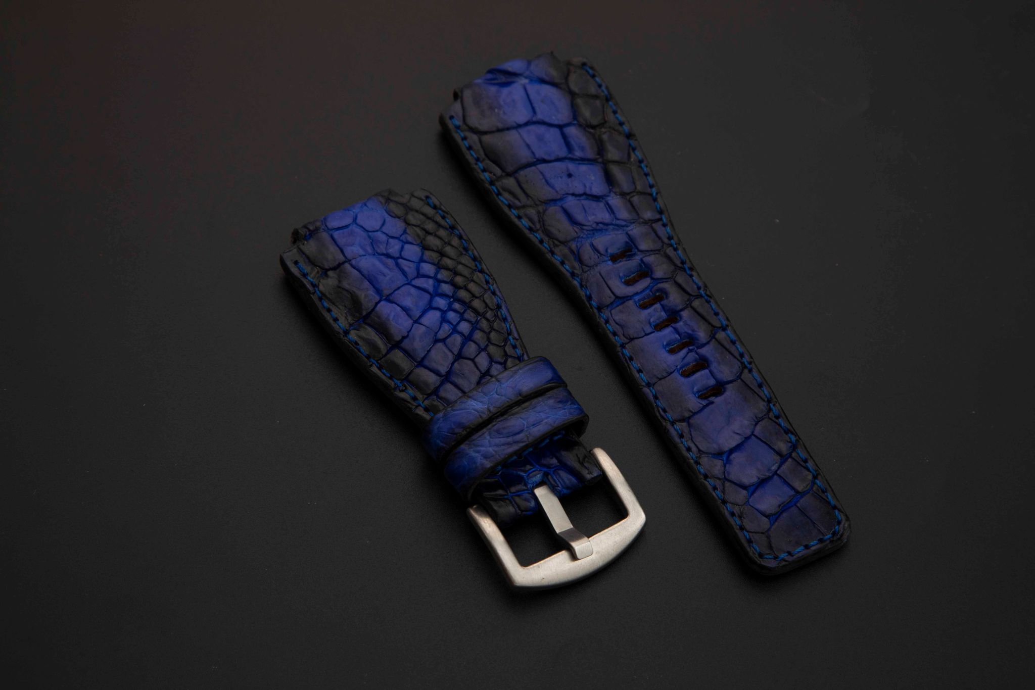 BLACK&BLUE CROCODILE HORNBACK LEATHER STRAP