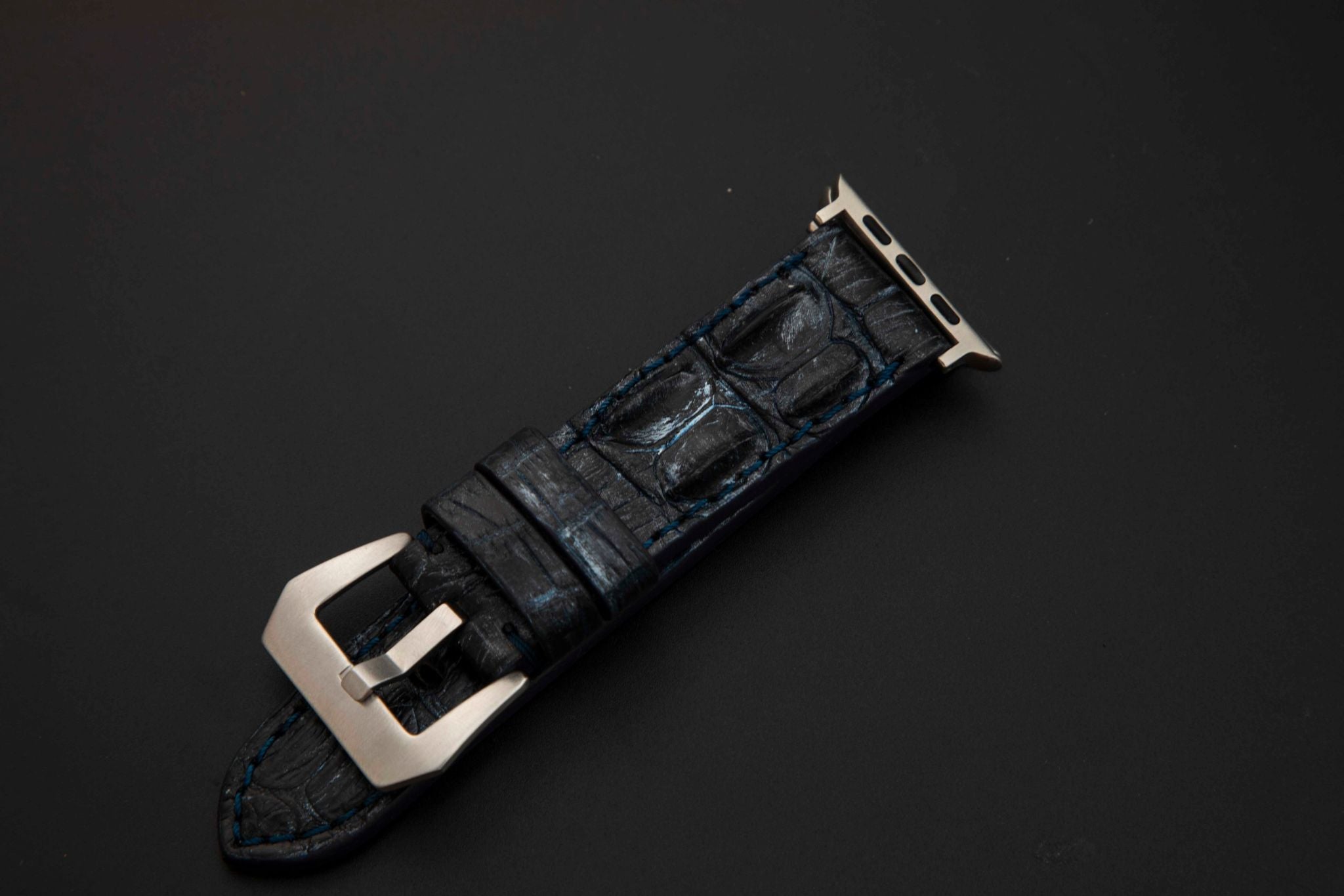 BLUE&SILVER CROCODILE HORNBACK LEATHER STRAP