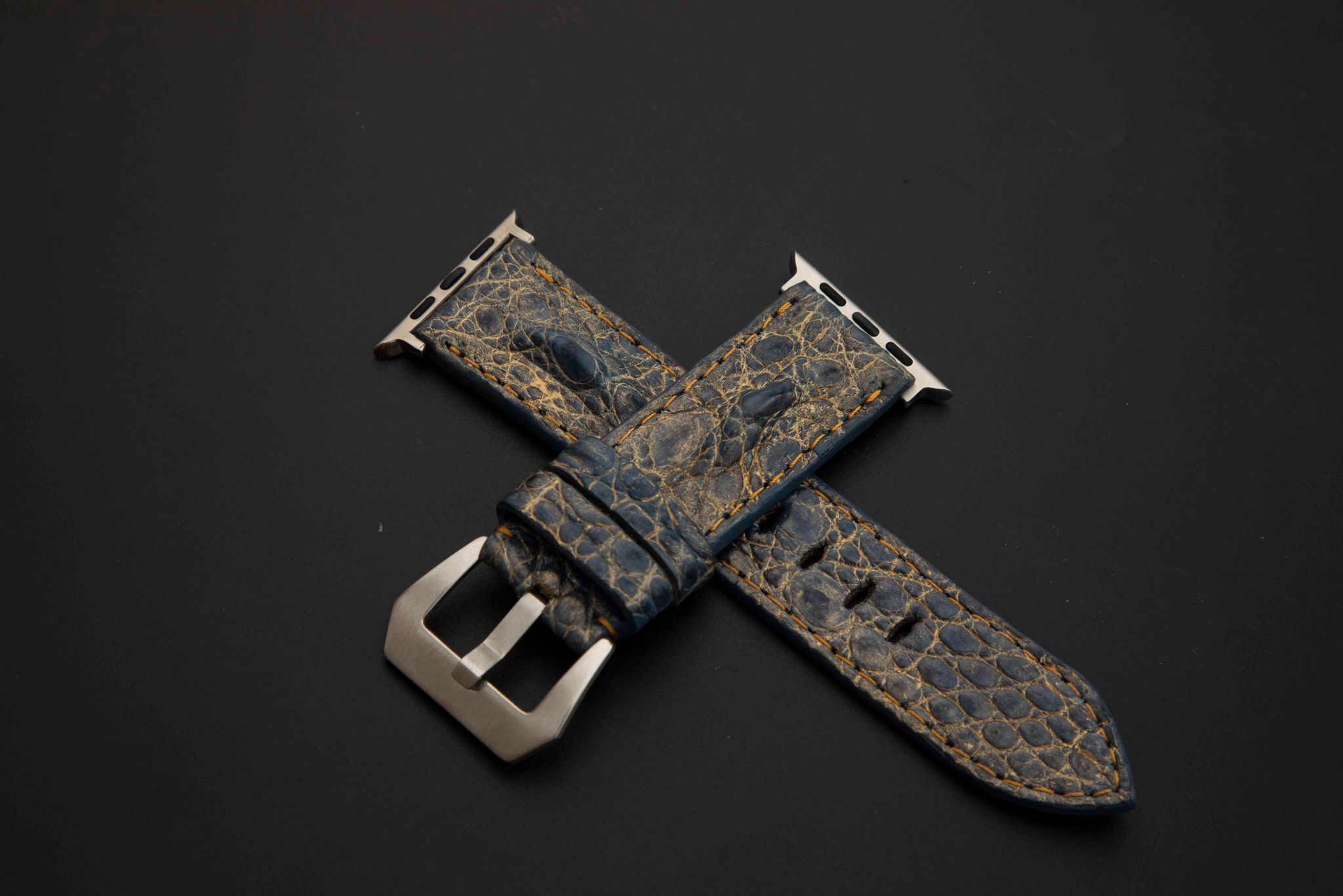 BLUE&GOLD CROCODILE HORNBACK LEATHER STRAP