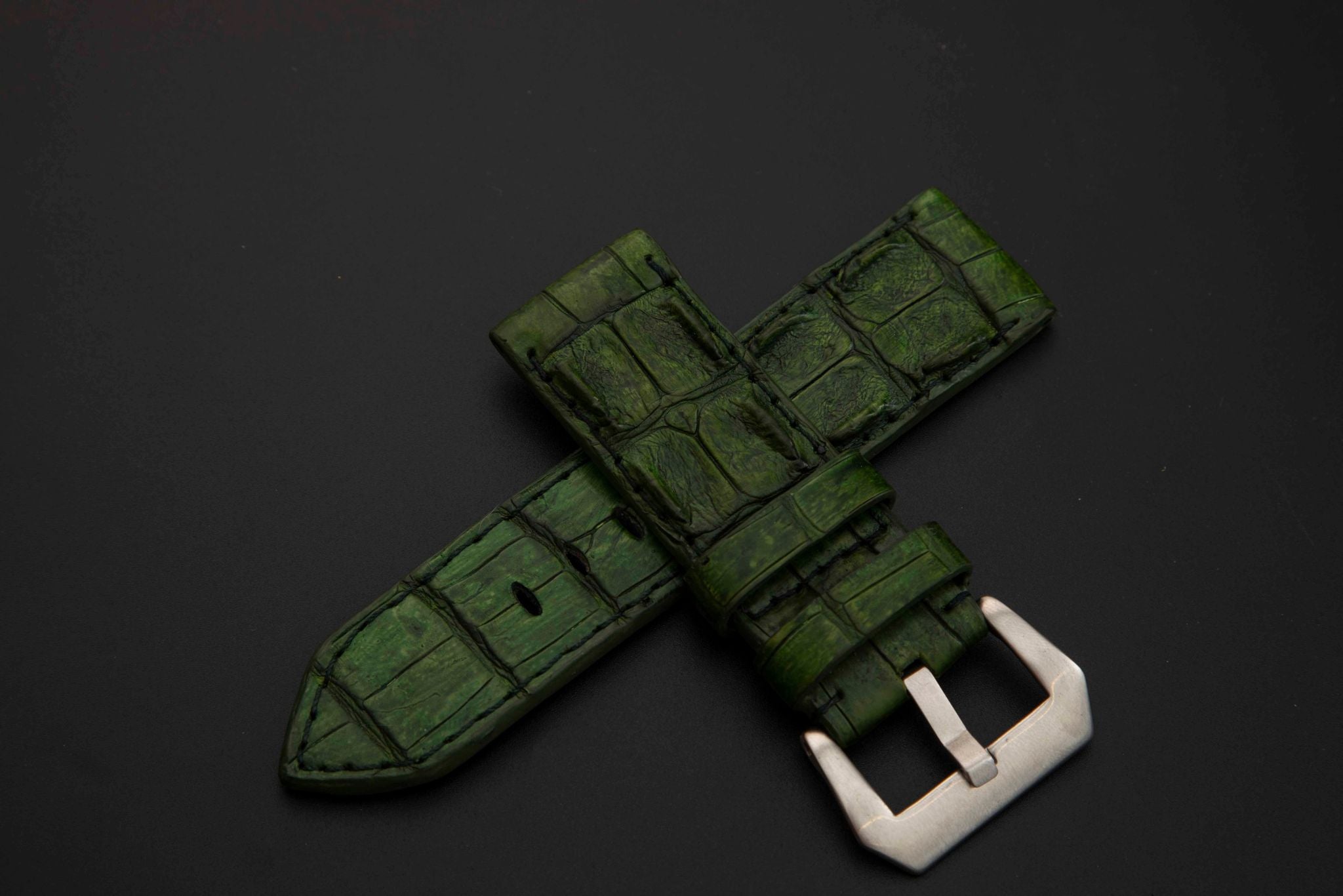 GREEN CROCODILE HORNBACK LEATHER STRAP