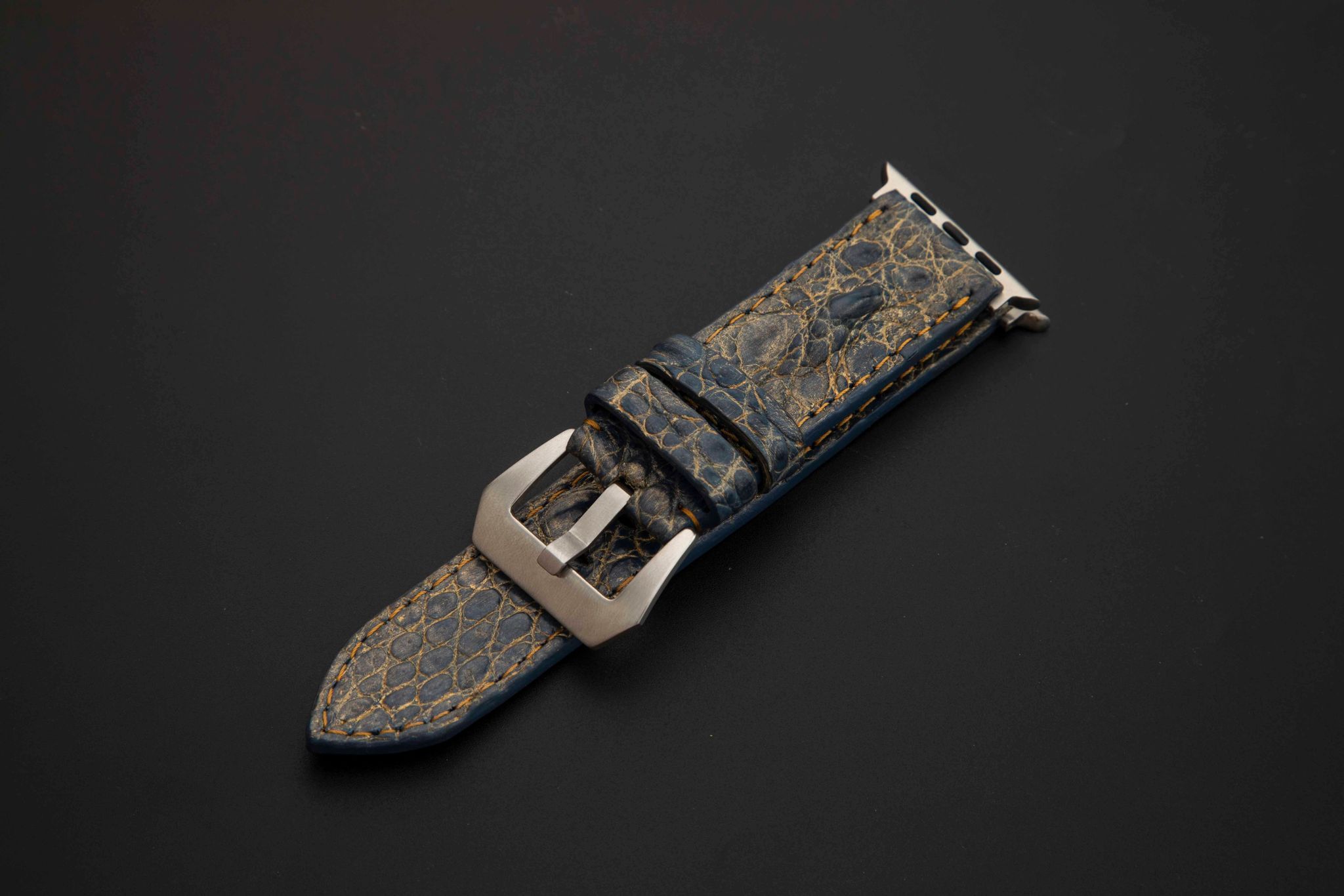BLUE&GOLD CROCODILE HORNBACK LEATHER STRAP