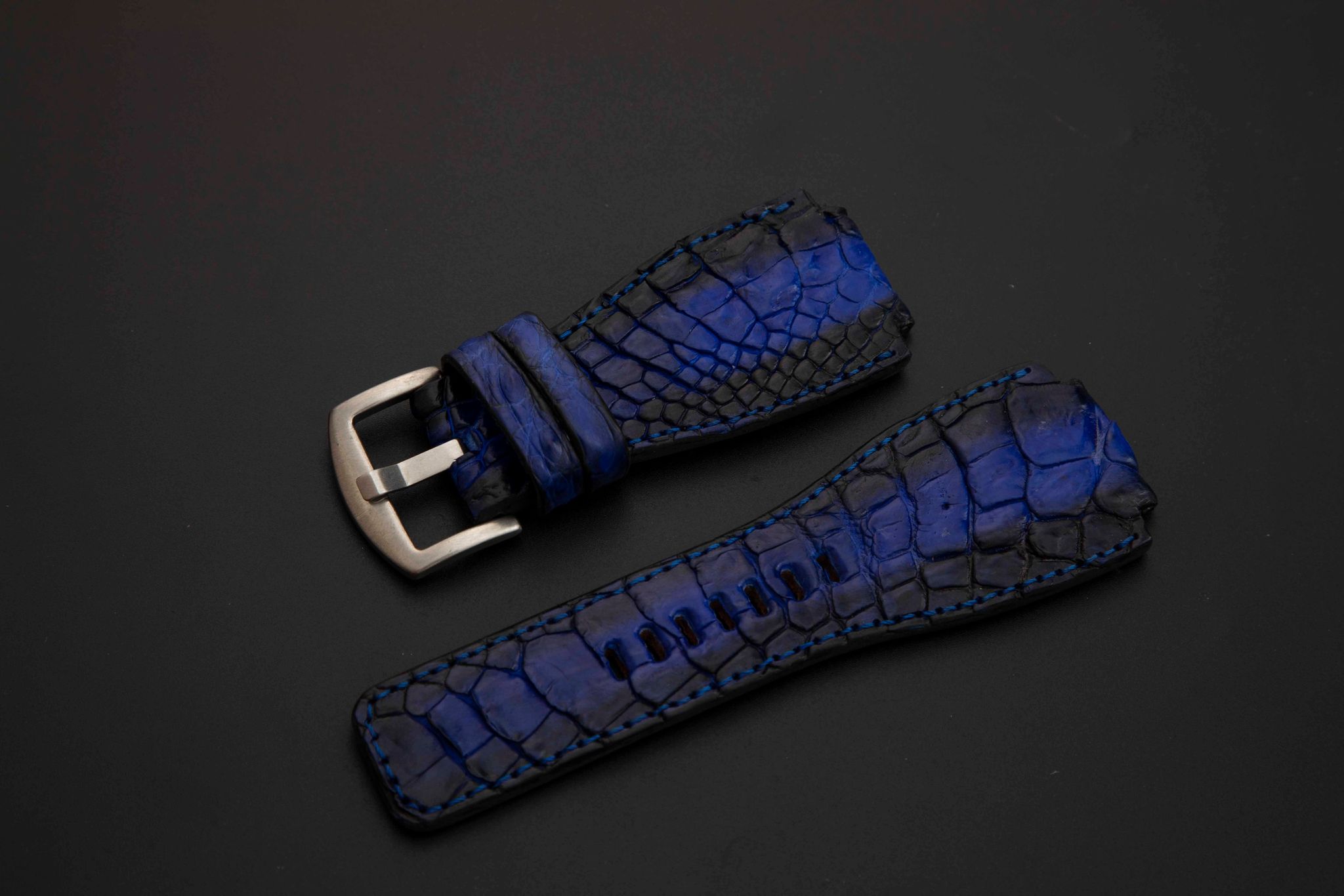 BLACK&BLUE CROCODILE HORNBACK LEATHER STRAP