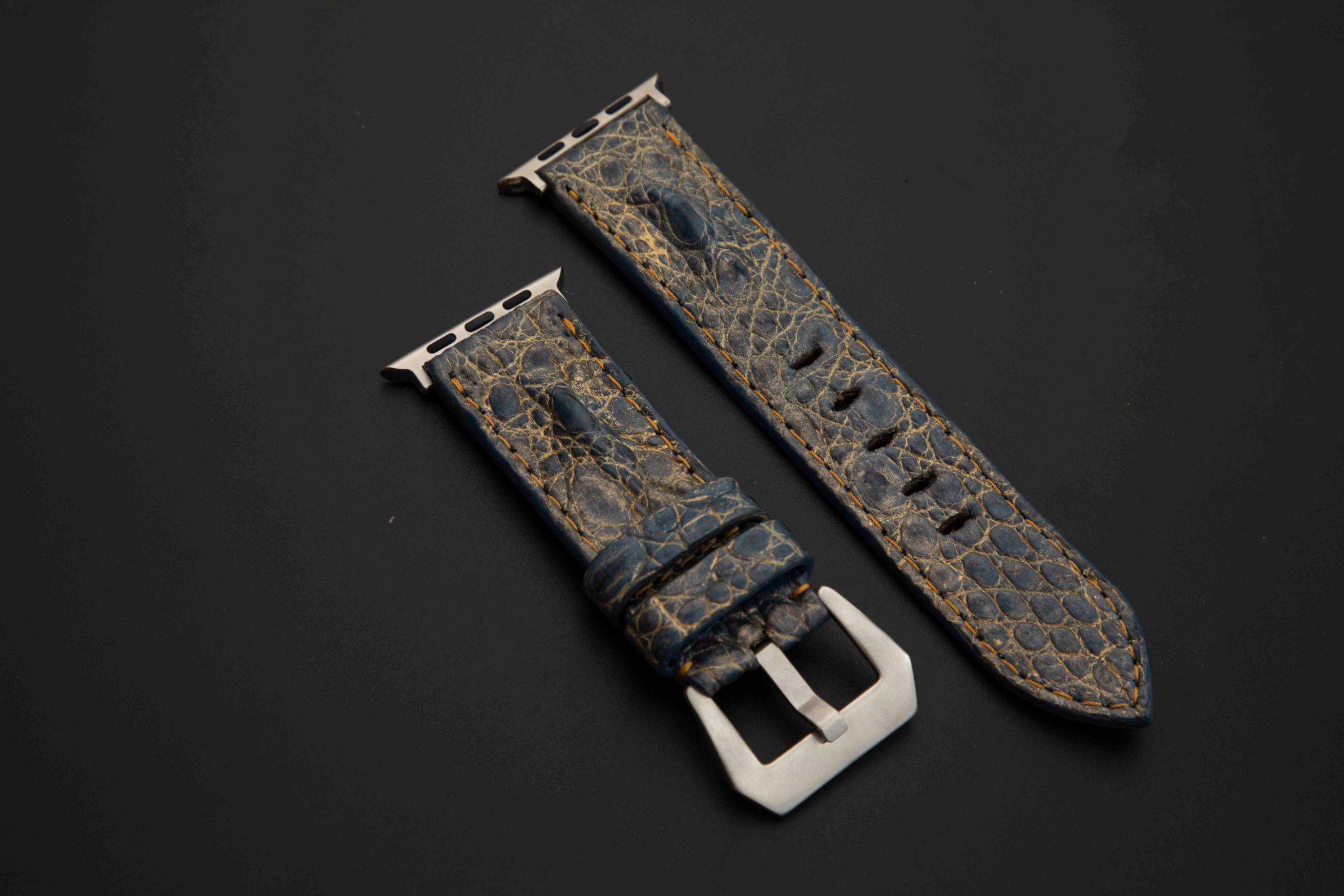 BLUE&GOLD CROCODILE HORNBACK LEATHER STRAP