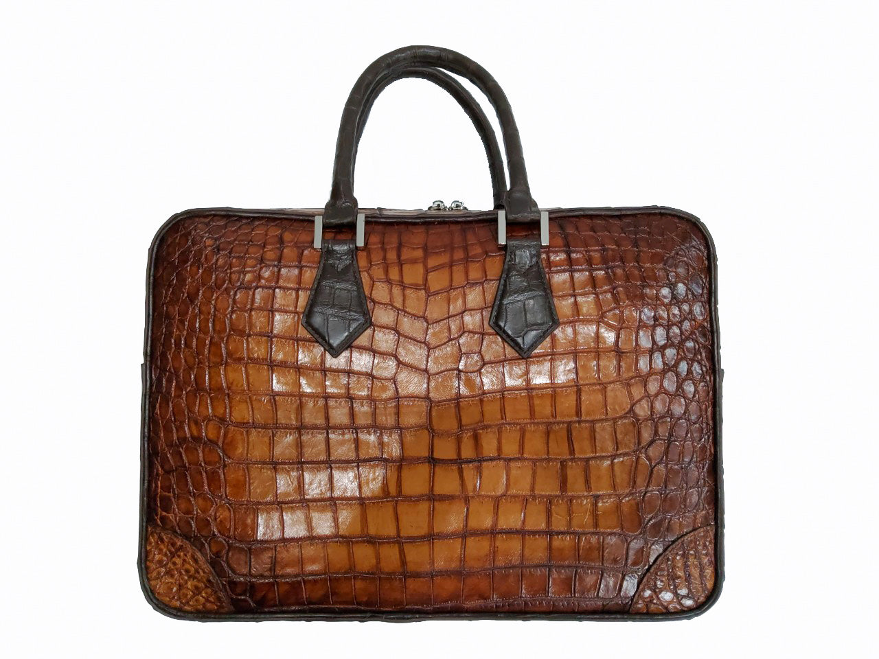 BLACK&BROWN HANDMADE GENUINE CROCODILE LAPTOP SLINGBAG