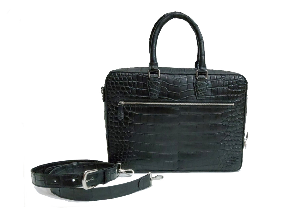 BLACK HANDMADE GENUINE CROCODILE LAPTOP SLINGBAG