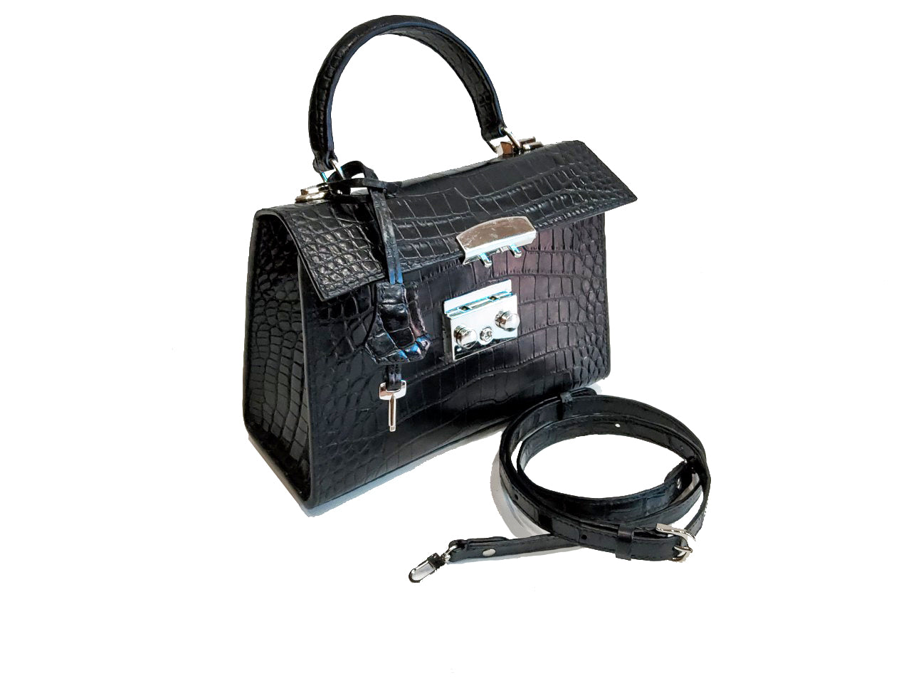 BLACK HANDMADE GENUINE CROCODILE BAG
