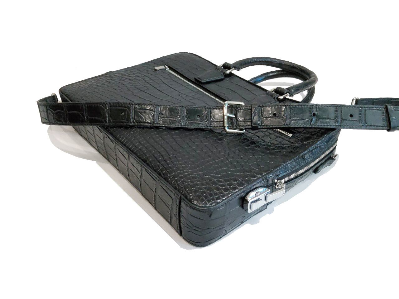 BLACK HANDMADE GENUINE CROCODILE LAPTOP BAG