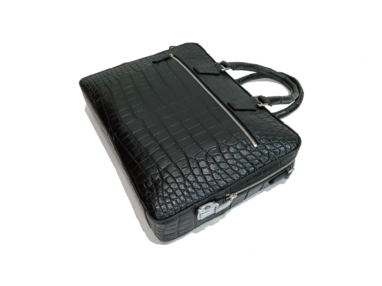 BLACK HANDMADE GENUINE CROCODILE LAPTOP SLINGBAG