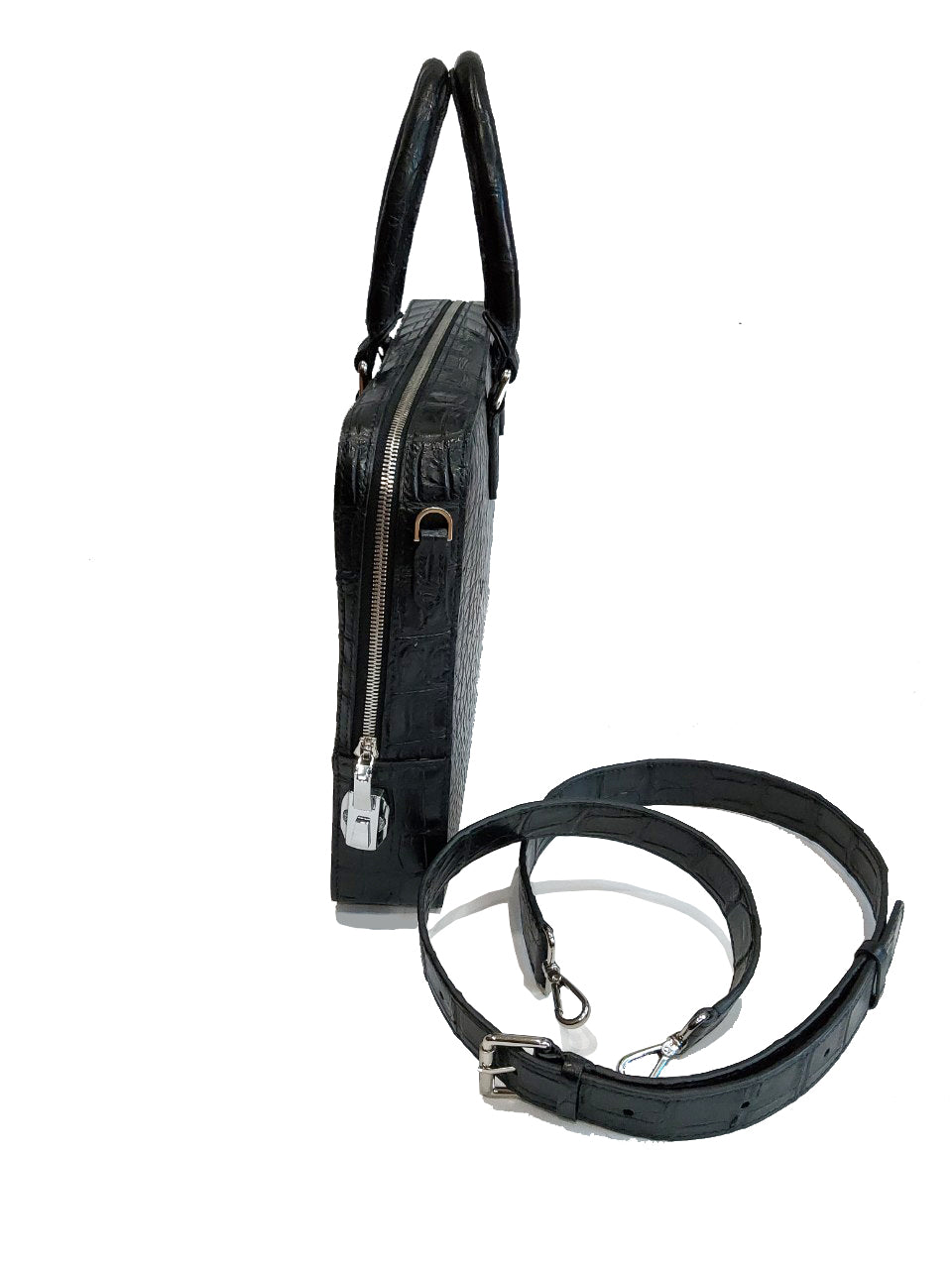 BLACK HANDMADE GENUINE CROCODILE LAPTOP BAG