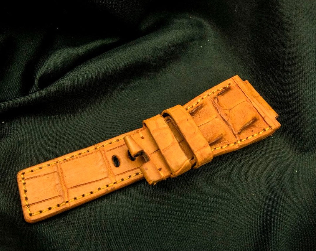 ORANGE CROCODILE HORNBACK LEATHER STRAP