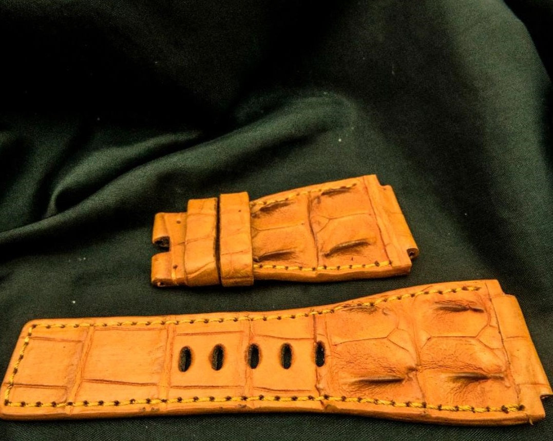 ORANGE CROCODILE HORNBACK LEATHER STRAP