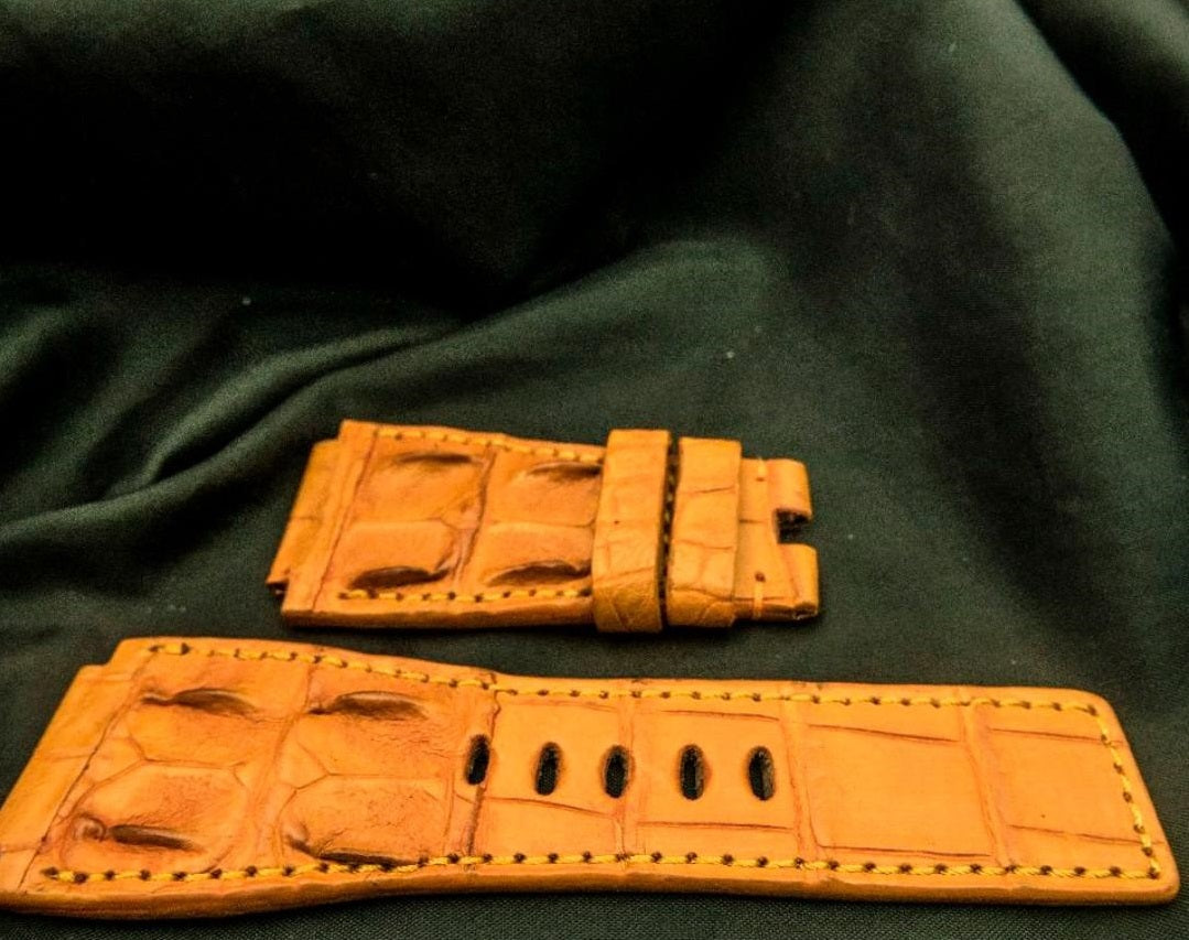 ORANGE CROCODILE HORNBACK LEATHER STRAP