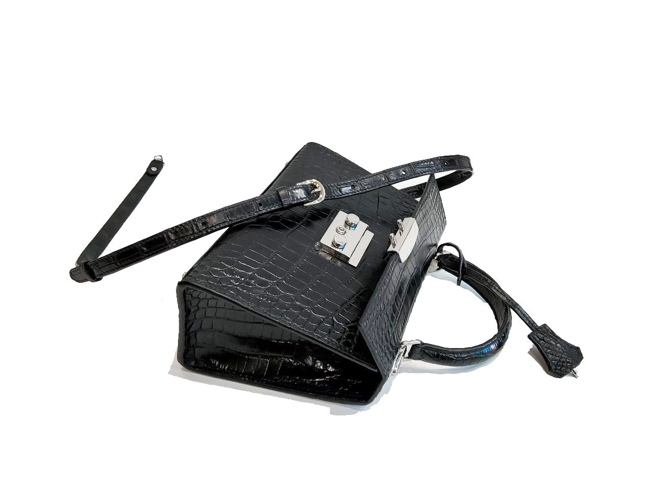 BLACK HANDMADE GENUINE CROCODILE BAG